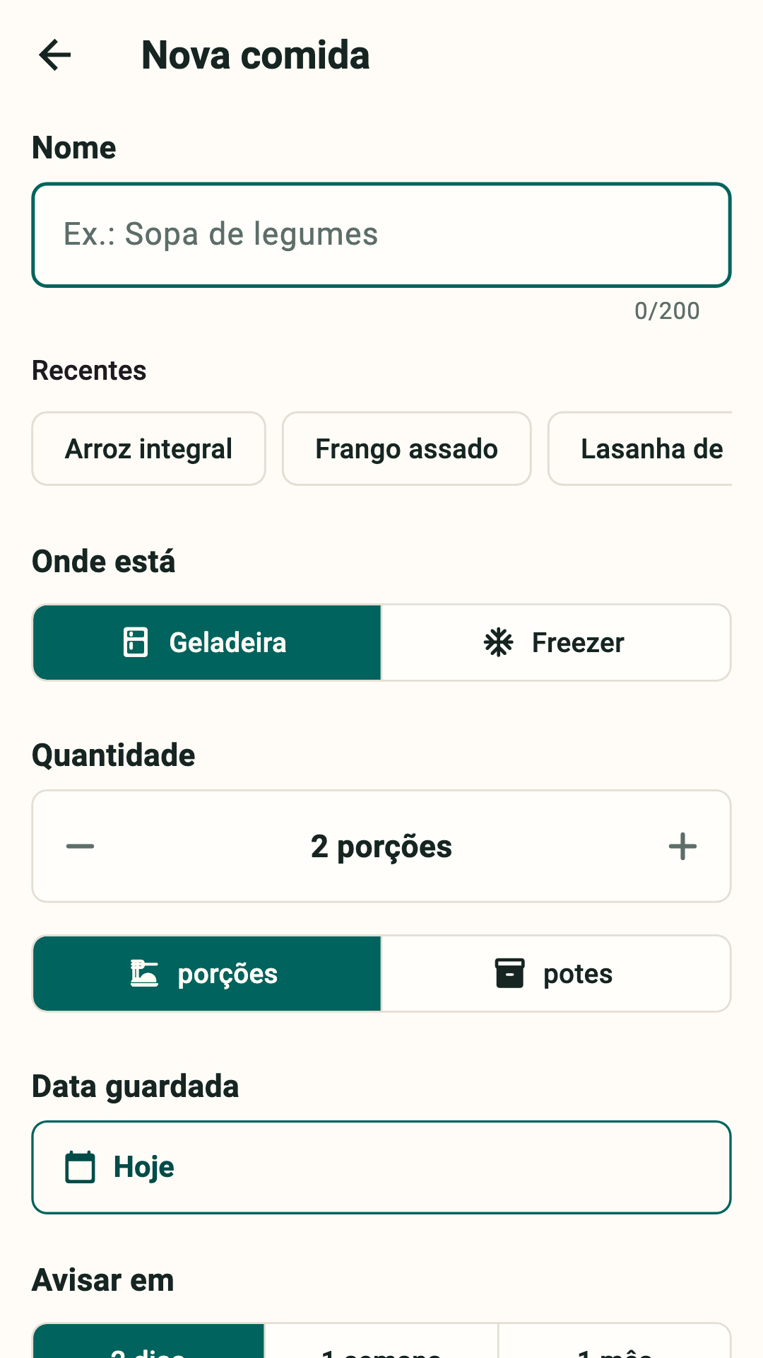 Formulário do ProntoBox para adicionar comida pronta