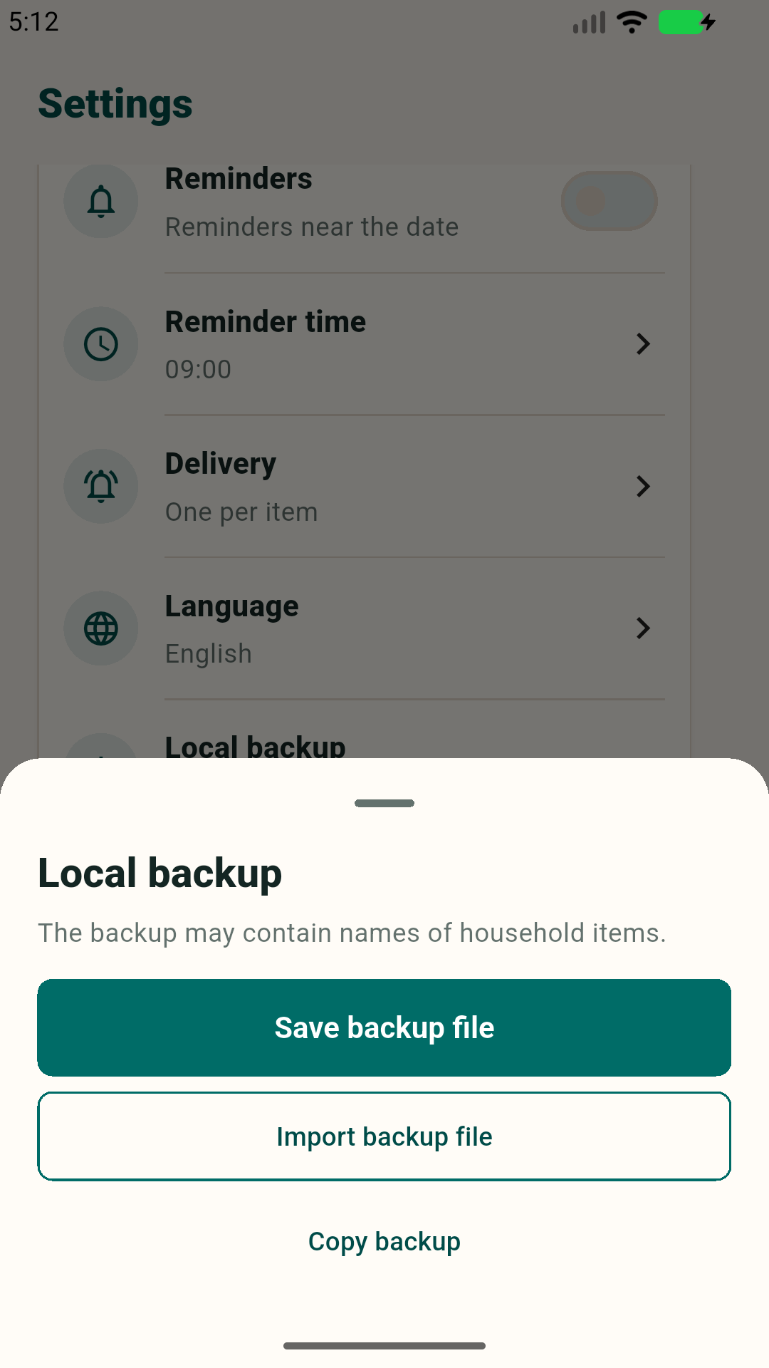 Repleta app screen in English