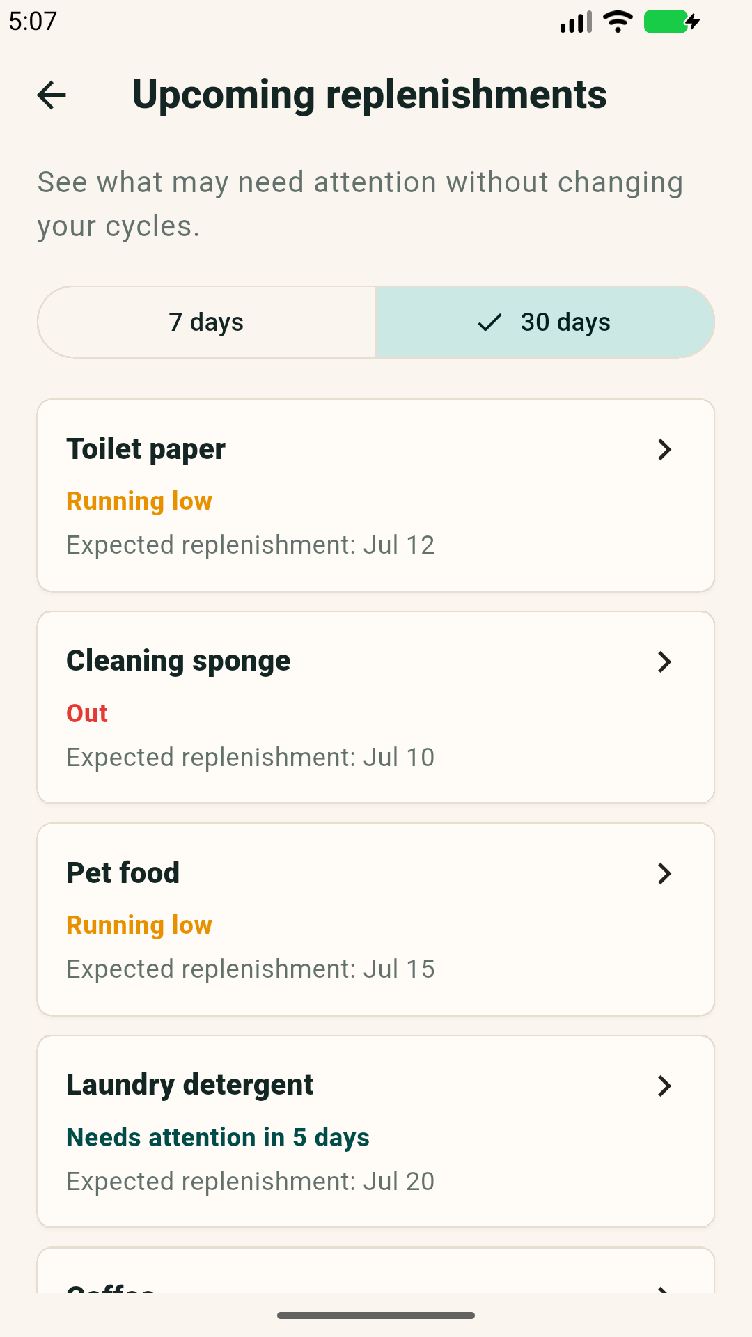 Repleta app screen in English