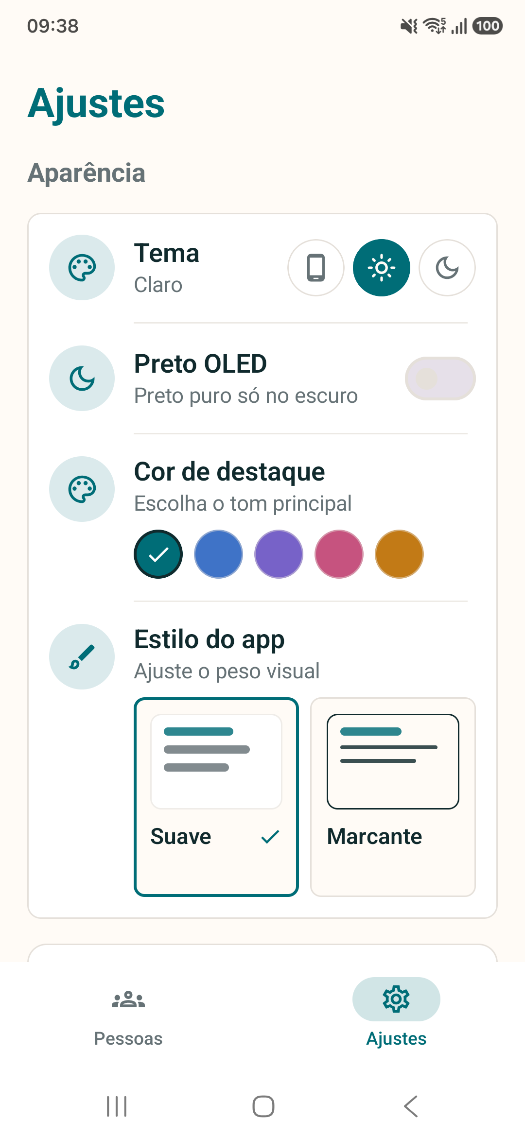 Tela de ajustes do Veste com privacidade e controle local
